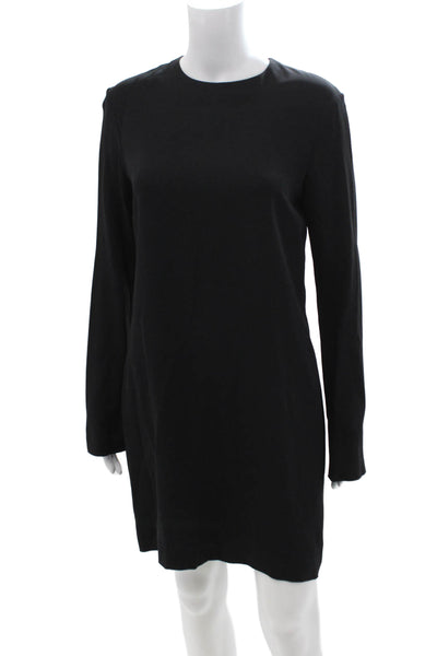 Helmut Lang Women Shift Dress Black Long Sleeve Crew Neck Zip Size 8