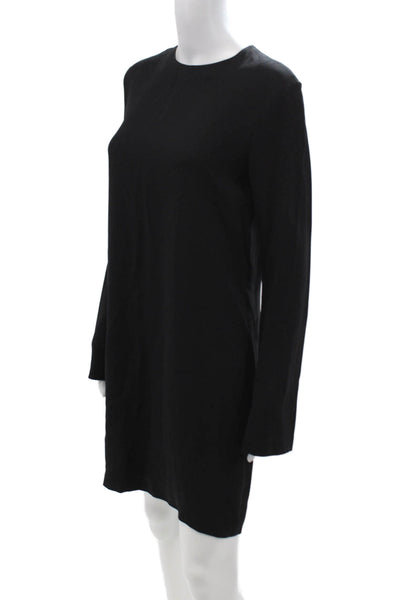 Helmut Lang Women Shift Dress Black Long Sleeve Crew Neck Zip Size 8
