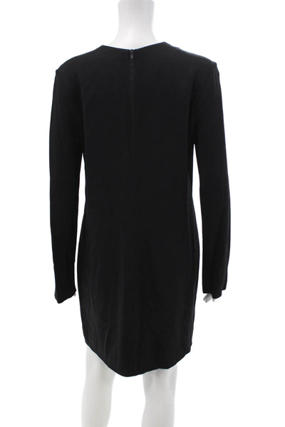 Helmut Lang Women Shift Dress Black Long Sleeve Crew Neck Zip Size 8