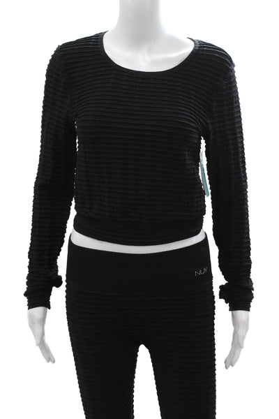 Nux Women Ankle Leggings Black Striped Long Sleeve Round Neck Size S