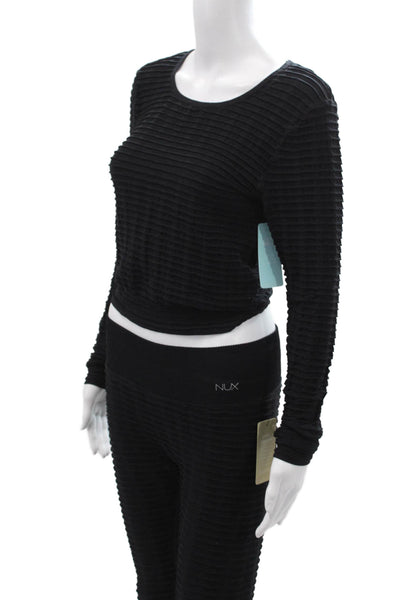 Nux Women Ankle Leggings Black Striped Long Sleeve Round Neck Size S