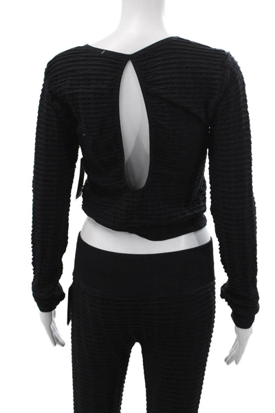 Nux Women Ankle Leggings Black Striped Long Sleeve Round Neck Size S