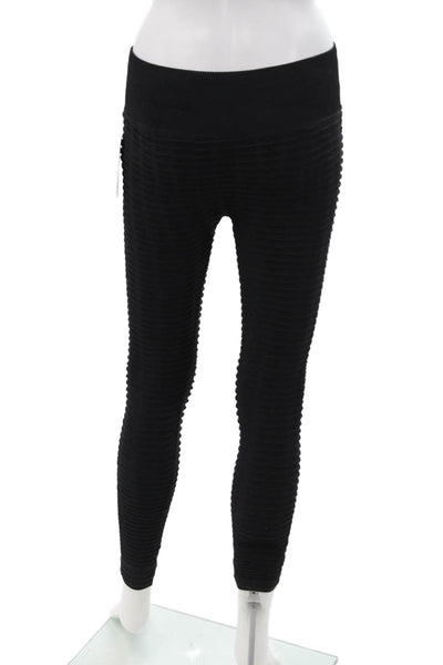 Nux Women Ankle Leggings Black Striped Long Sleeve Round Neck Size S
