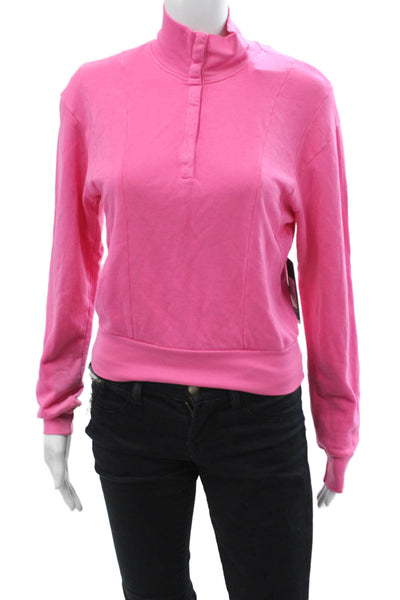 Nux Womens Henley Sweatshirt Pink Mock Neck Bamboo Organic Cotton Size M
