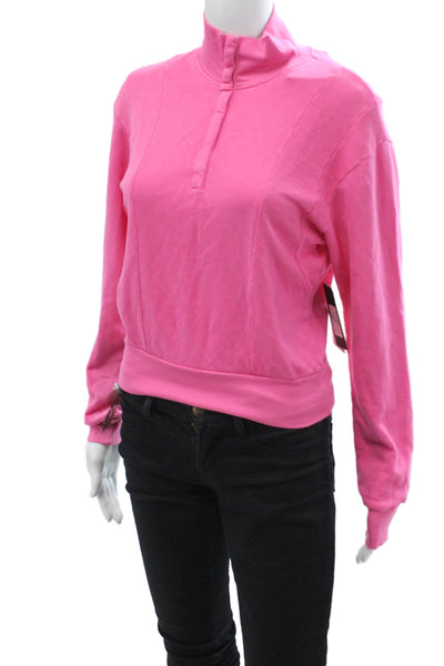 Nux Womens Henley Sweatshirt Pink Mock Neck Bamboo Organic Cotton Size M