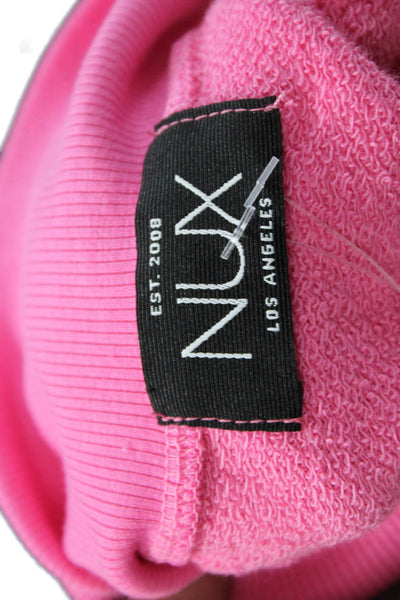 Nux Womens Henley Sweatshirt Pink Mock Neck Bamboo Organic Cotton Size M