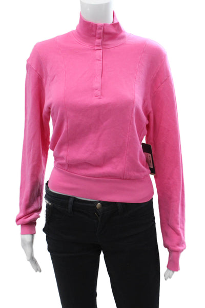 Nux Womens Henley Sweatshirt Pink Mock Neck Long Sleeve Size S