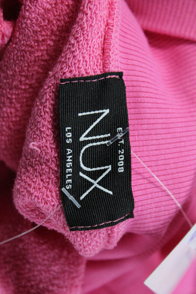 Nux Womens Henley Sweatshirt Pink Mock Neck Long Sleeve Size S