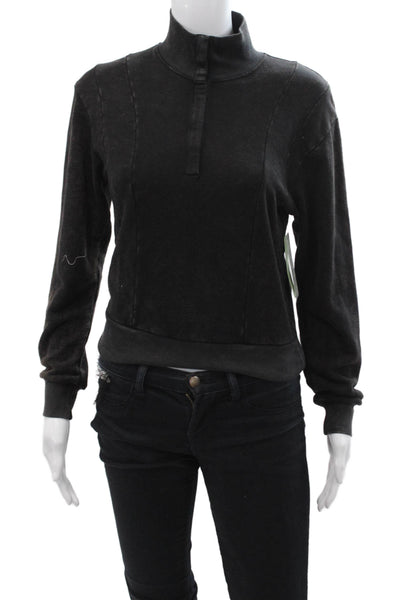 Nux Women Henley Sweatshirt Black Mock Neck Long Sleeve Size XS