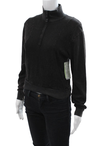 Nux Women Henley Sweatshirt Black Mock Neck Long Sleeve Size XS