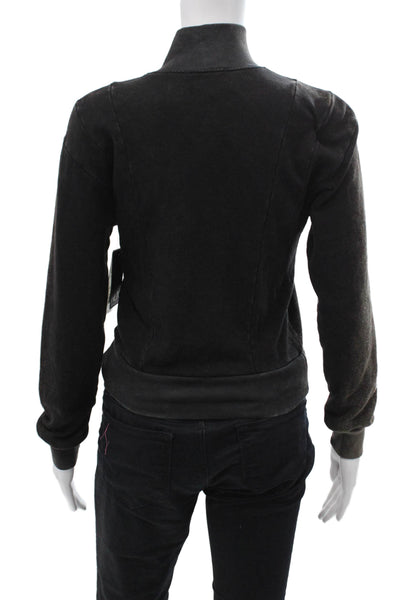 Nux Women Henley Sweatshirt Black Mock Neck Long Sleeve Size XS