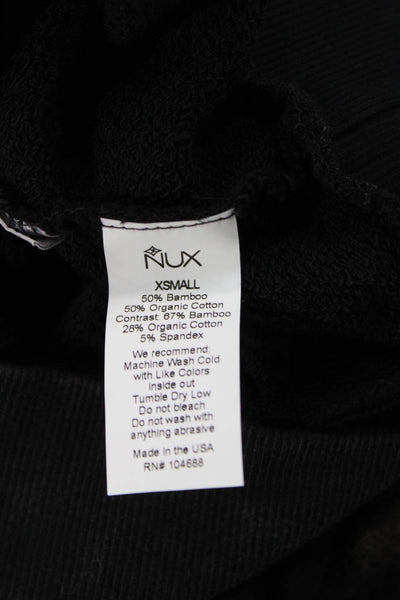 Nux Women Henley Sweatshirt Black Mock Neck Long Sleeve Size XS