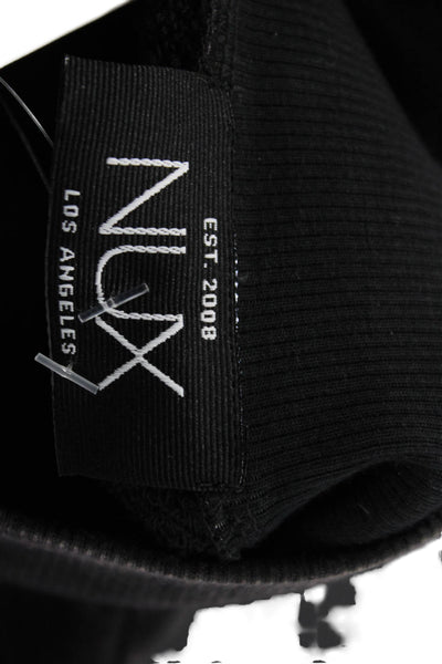 Nux Women Henley Sweatshirt Black Mock Neck Long Sleeve Size XS