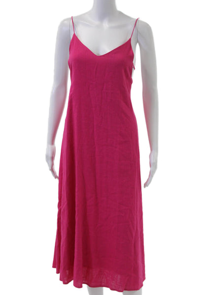 Moon River Women Slip Dress Pink Linen Blend V-Neck Sleeveless Size S