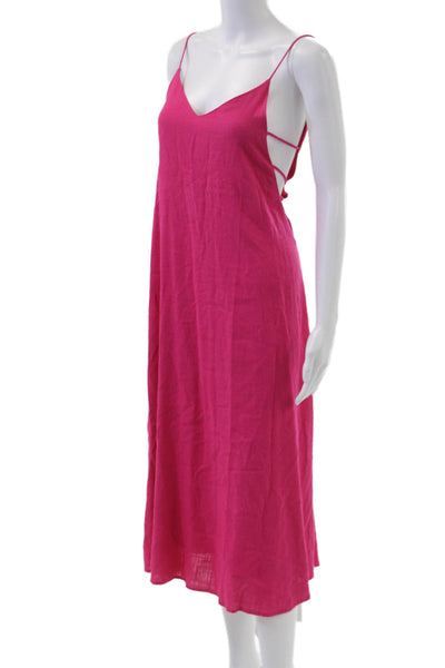 Moon River Women Slip Dress Pink Linen Blend V-Neck Sleeveless Size S