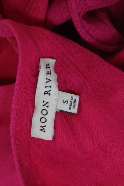Moon River Women Slip Dress Pink Linen Blend V-Neck Sleeveless Size S
