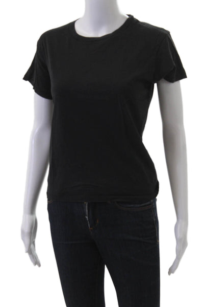 Leallo Womens Basic T-Shirt Black Crew Neck Short Sleeve 100% Cotton Size S