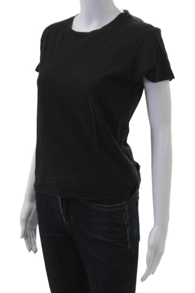 Leallo Womens Basic T-Shirt Black Crew Neck Short Sleeve 100% Cotton Size S