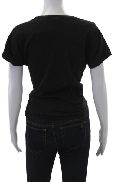 Leallo Womens Basic T-Shirt Black Crew Neck Short Sleeve 100% Cotton Size S