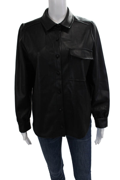 Lenny B Womens Biker Collared Button-Up Long Sleeve Black Size 1