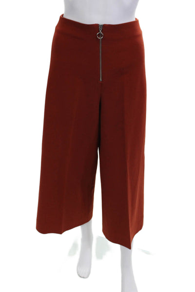Zara Women Cropped Dress Pants Brown Polyester Blend Zip Inseam 23 Size XS