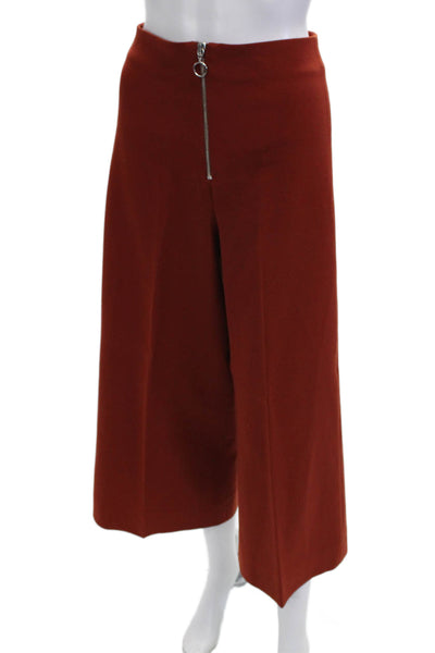 Zara Women Cropped Dress Pants Brown Polyester Blend Zip Inseam 23 Size XS