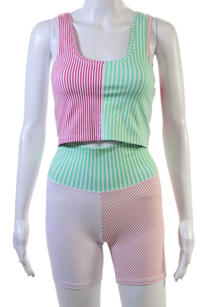 Terez Unisex Biker Shorts Green Striped Size XS