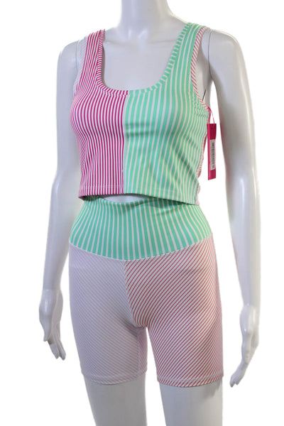 Terez Unisex Biker Shorts Green Striped Size XS