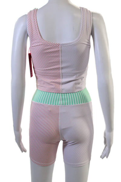 Terez Unisex Biker Shorts Green Striped Size XS
