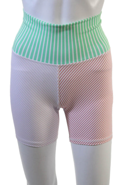 Terez Unisex Biker Shorts Green Striped Size XS