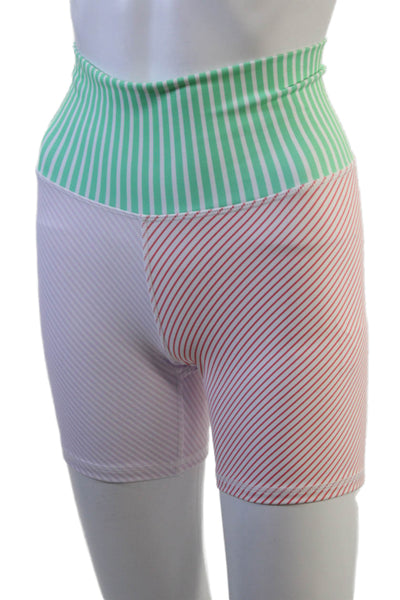 Terez Unisex Biker Shorts Green Striped Size XS