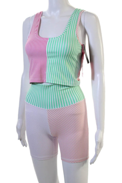 Terez Unisex Biker Striped Green Shorts Size S