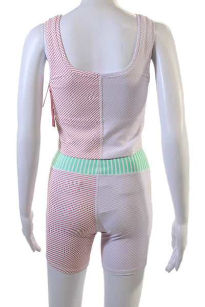 Terez Unisex Biker Striped Green Shorts Size S