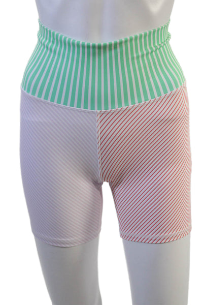 Terez Unisex Biker Striped Green Shorts Size S