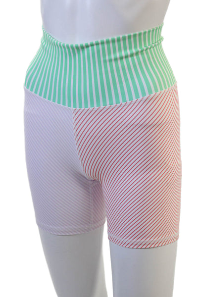 Terez Unisex Biker Striped Green Shorts Size S