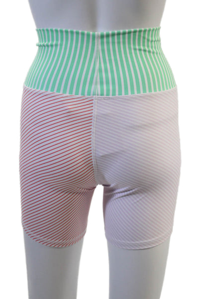 Terez Unisex Biker Striped Green Shorts Size S