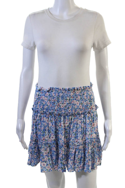Designer Women Blue 100% Rayon Floral Peasant Mini Skirt Size M