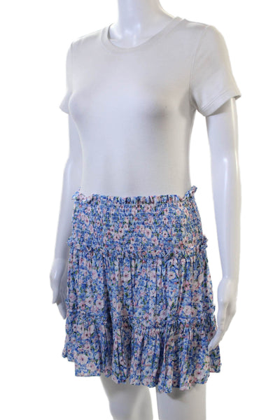Designer Women Blue 100% Rayon Floral Peasant Mini Skirt Size M