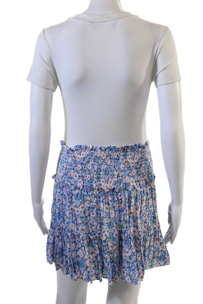 Designer Women Blue 100% Rayon Floral Peasant Mini Skirt Size M