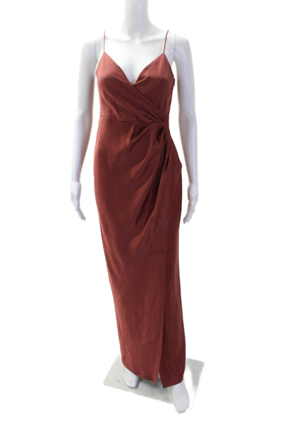 BHLDN Womens Slip Wrap Dress Brown V-Neck Sleeveless Long Size 2