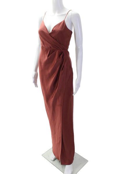 BHLDN Womens Slip Wrap Dress Brown V-Neck Sleeveless Long Size 2