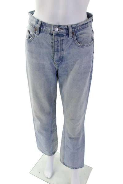 Zara Unisex Light Blue Cropped Straight Cotton Jeans Size 4