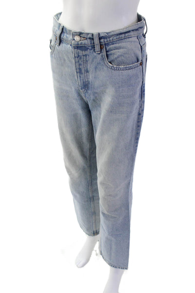 Zara Unisex Light Blue Cropped Straight Cotton Jeans Size 4