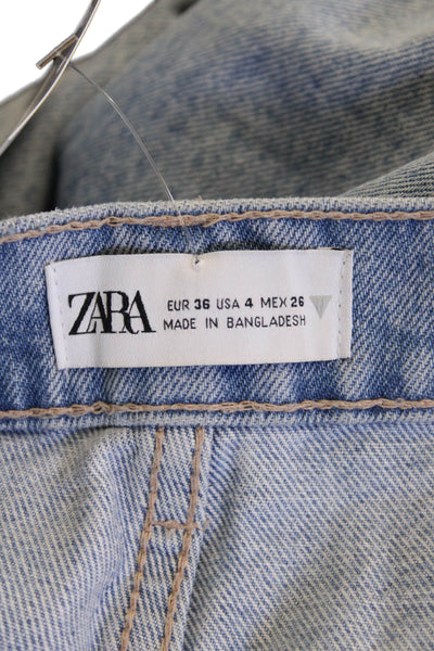 Zara Unisex Light Blue Cropped Straight Cotton Jeans Size 4