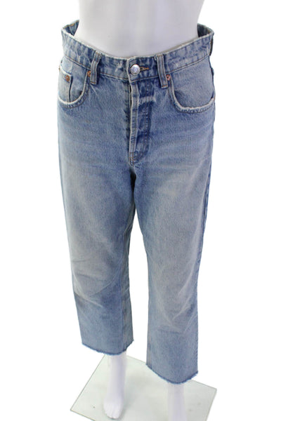 Zara Women Cropped Mom High Rise Light Blue Jeans Size 4