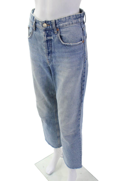 Zara Women Cropped Mom High Rise Light Blue Jeans Size 4