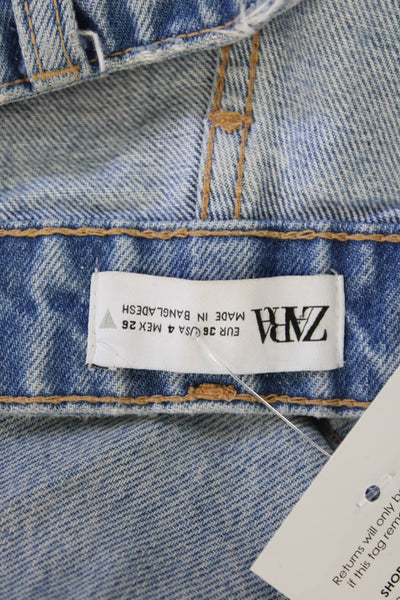 Zara Women Cropped Mom High Rise Light Blue Jeans Size 4