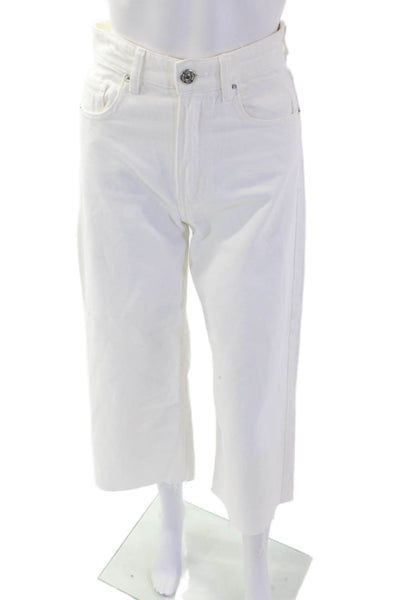 Zara Women White Cropped Pants Mid Rise Button Fly Size 2
