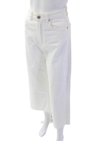 Zara Women White Cropped Pants Mid Rise Button Fly Size 2