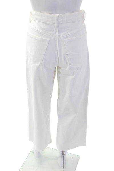 Zara Women White Cropped Pants Mid Rise Button Fly Size 2